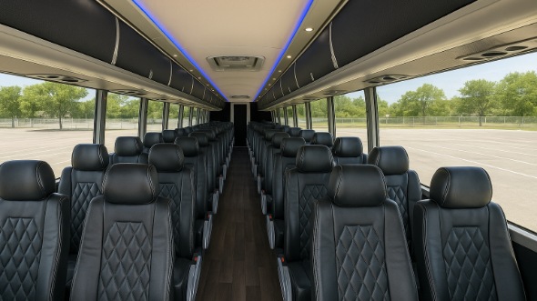Interior of Charter Bus Company Eau Claire's 54 Passenger Charter Bus in Eau Claire