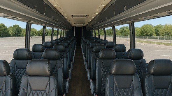 Interior of Charter Bus Company Eau Claire's 55 Passenger Charter Bus in Eau Claire